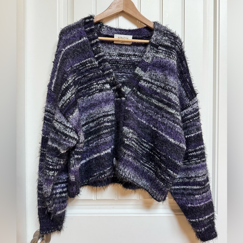 Babaton Donaldson Purple Açai Alpaca Wool Blend Oversized Fluffy Cardigan Size S